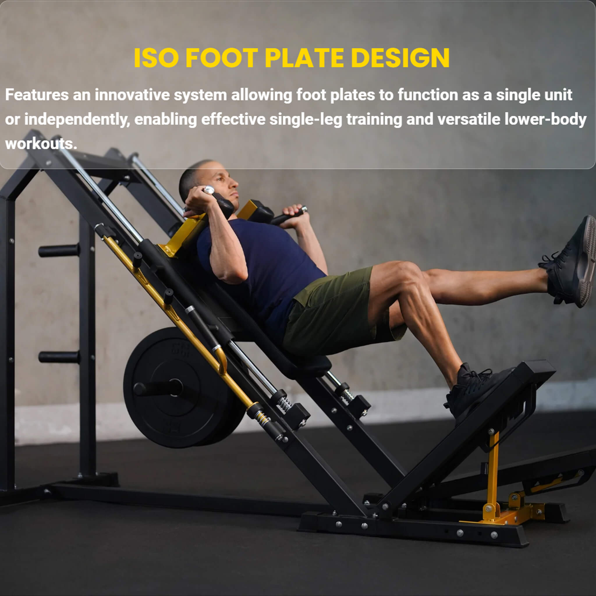 Hack Squat Machine with Adjustable ISO Foot Plate and Precision Linear Bearings